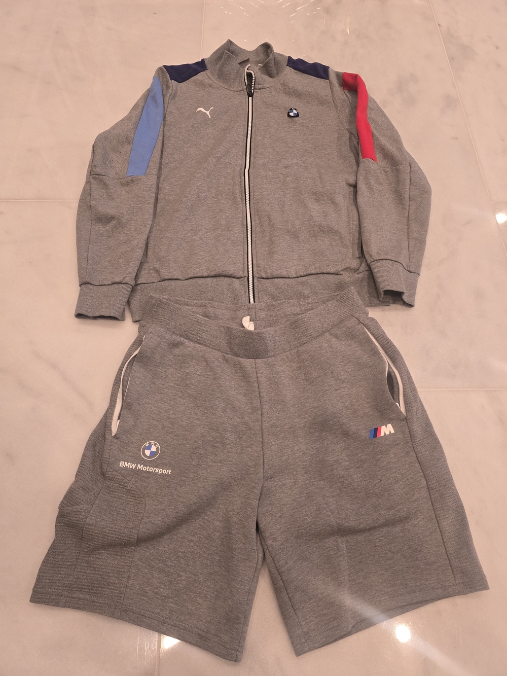 Puma BMW Motorsport Gray Zip-Up Track Jacket and Shorts